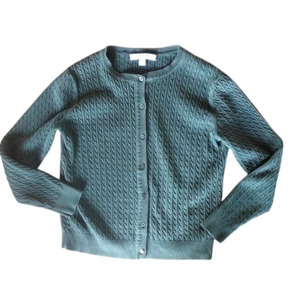Vtg Brooks Brothers Cable Knit Cardigan Cropped Womens XS Green Cotton Preppy